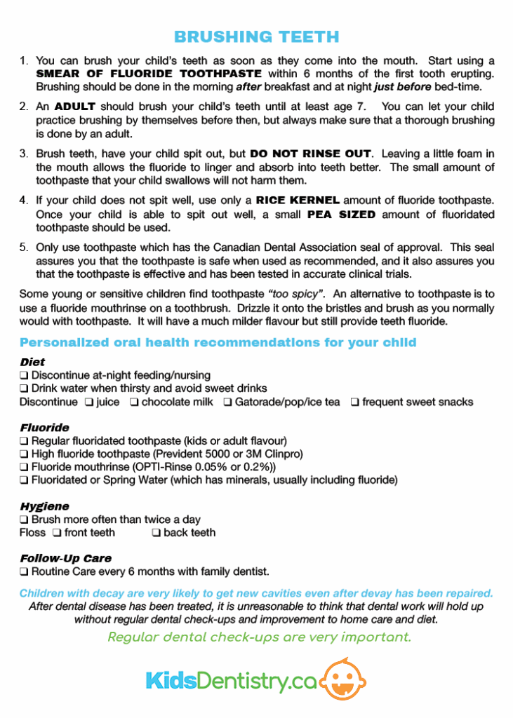 Brushing teeth and personalized oral health recommendations for your child